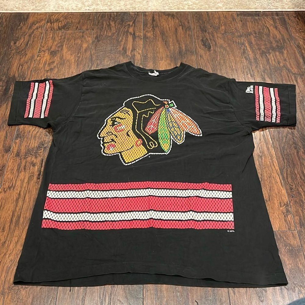 VTG 90s Chicago Blackhawks All Over Print NHL Jersey Tee Size XL single stitched